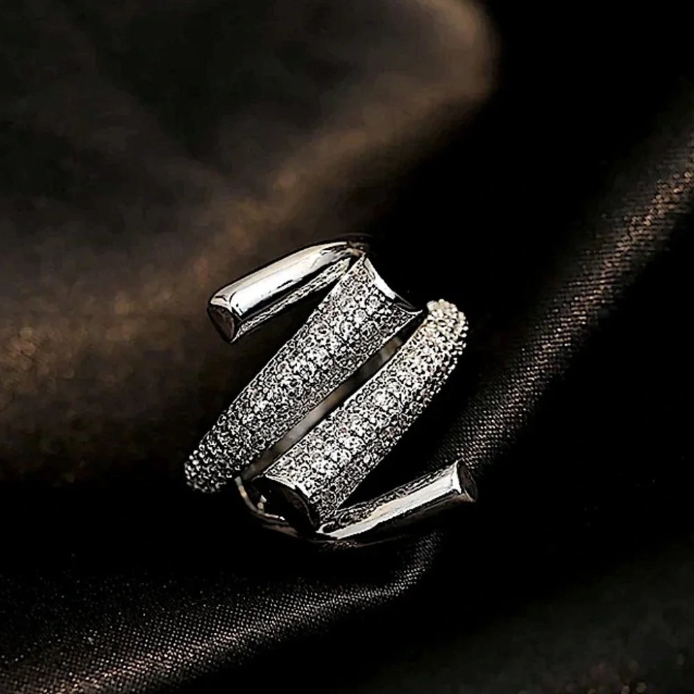 White Gold Micro Zircon Statement Ring
